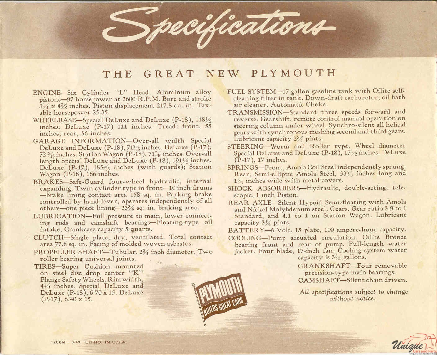1949 Plymouth Brochure Page 3